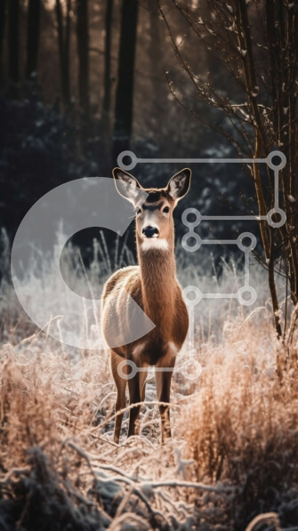 Σετ των 2 Intra Συλλεκτικό Ξύλινο Παζλ Plywood  4mm - Όμορφη εικόνα ενός ελαφιού σε ένα παγωμένο χειμερινό δάσος Σε Ξύλινο Κουτί - Διαστάσεις: 10x10 cm – 25 κομμάτια