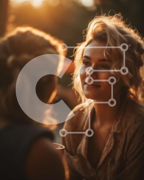 Intra Συλλεκτικό Ξύλινο Παζλ Plywood  4mm - Δύο γυναίκες που απολαμβάνουν τον καφέ βλέποντας το ηλιοβασίλεμα Σε Ξύλινο Κουτί - Διαστάσεις Puzzle: 10x10 cm – 25 κομμάτια