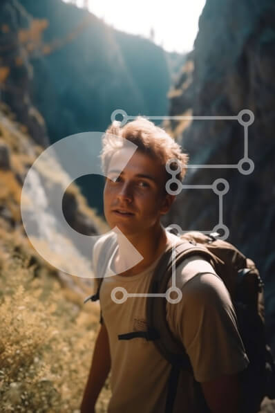 Σετ των 2 Intra Συλλεκτικό Ξύλινο Παζλ Plywood  4mm - Συλλογίζεται τη φύση: Νεαρός άνδρας που στέκεται στο Rocky Cliff με το σακίδιο Σε Ξύλινο Κουτί - Διαστάσεις: 10x10 cm – 25 κομμάτια