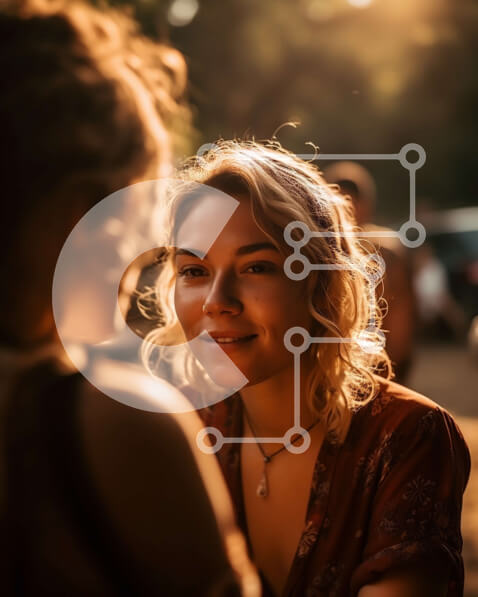 Intra Συλλεκτικό Ξύλινο Παζλ Plywood  4mm - Όμορφη εικόνα δύο φίλων που χαμογελούν σε ένα χωράφι στο ηλιοβασίλεμα Σε Ξύλινο Κουτί - Διαστάσεις Puzzle: 10x10 cm – 25 κομμάτια