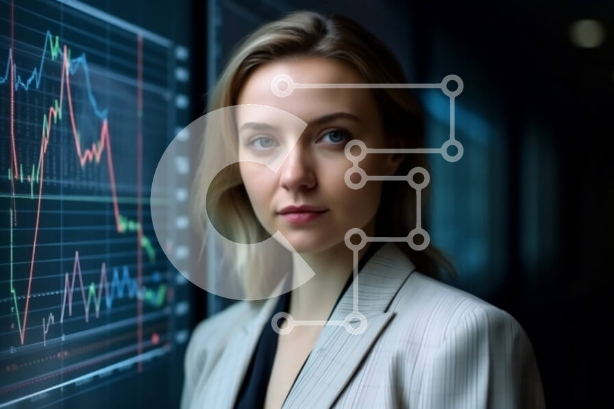 Intra Συλλεκτικό Ξύλινο Παζλ Plywood  4mm - Επιχειρηματίας που στέκεται με σιγουριά μπροστά από τα οικονομικά γραφήματα Σε Ξύλινο Κουτί - Διαστάσεις Puzzle: 10x10 cm – 25 κομμάτια