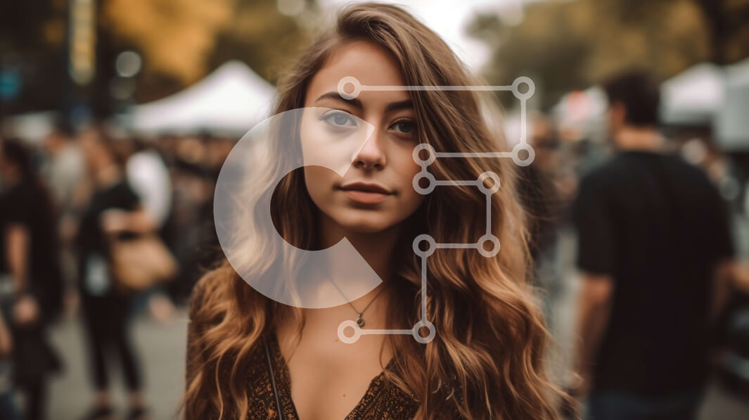 Intra Συλλεκτικό Ξύλινο Παζλ Plywood  4mm - Νεαρή γυναίκα με χρυσή παγιέτα σε έναν πολυσύχναστο δρόμο Σε Ξύλινο Κουτί - Διαστάσεις Puzzle: 10x10 cm – 25 κομμάτια