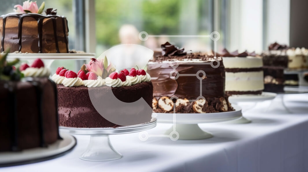 Σετ των 2 Intra Συλλεκτικό Ξύλινο Παζλ Plywood  4mm - Νόστιμα κέικ σε τραπέζι με θέα στον ορίζοντα της πόλης Σε Ξύλινο Κουτί - Διαστάσεις: 10x10 cm – 25 κομμάτια