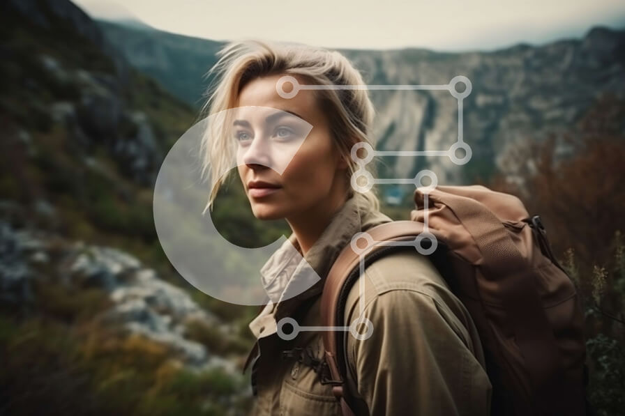 Intra Συλλεκτικό Ξύλινο Παζλ Plywood  4mm - Σοβαρή γυναίκα που κάνει πεζοπορία στα βουνά με ένα καφέ σακίδιο Σε Ξύλινο Κουτί - Διαστάσεις: 10x10 cm – 25 κομμάτια