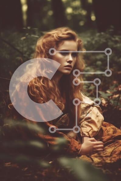 Σετ των 2 Intra Συλλεκτικό Ξύλινο Παζλ Plywood  4mm - Όμορφη εικόνα μιας γυναίκας στο δάσος με κόκκινα μαλλιά και φόρεμα που ρέει Σε Ξύλινο Κουτί - Διαστάσεις: 10x10 cm – 25 κομμάτια