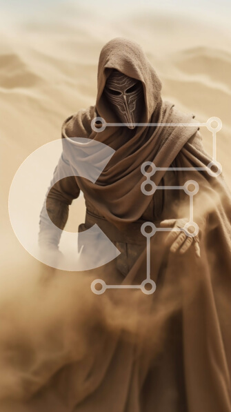 Intra Συλλεκτικό Ξύλινο Παζλ Plywood  4mm - Μυστηριώδης φιγούρα με καφέ μανδύα που στέκεται στο Desert Sands Σε Ξύλινο Κουτί - Διαστάσεις Puzzle: 10x10 cm – 25 κομμάτια