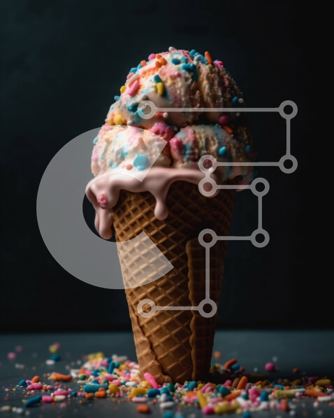 Σετ των 2 Intra Συλλεκτικό Ξύλινο Παζλ Plywood  4mm - Πολύχρωμο πασπαλισμένο χωνάκι παγωτού σε σκούρο φόντο Σε Ξύλινο Κουτί - Διαστάσεις: 10x10 cm – 25 κομμάτια