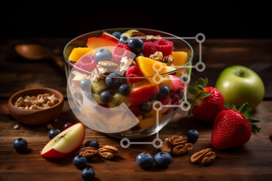 Σετ των 2 Intra Συλλεκτικό Ξύλινο Παζλ Plywood  4mm - Υγιεινή και νόστιμη φρουτοσαλάτα με ανάμεικτα μούρα, μήλα και ξηρούς καρπούς Σε Ξύλινο Κουτί - Διαστάσεις: 10x10 cm – 25 κομμάτια