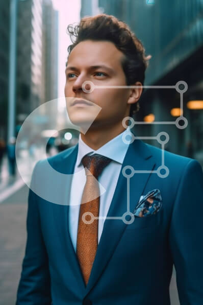 Intra Συλλεκτικό Ξύλινο Παζλ Plywood  4mm - Επαγγελματίας με μπλε κοστούμι και πορτοκαλί γραβάτα που στέκεται στην City Street Σε Ξύλινο Κουτί - Διαστάσεις Puzzle: 10x10 cm – 25 κομμάτια