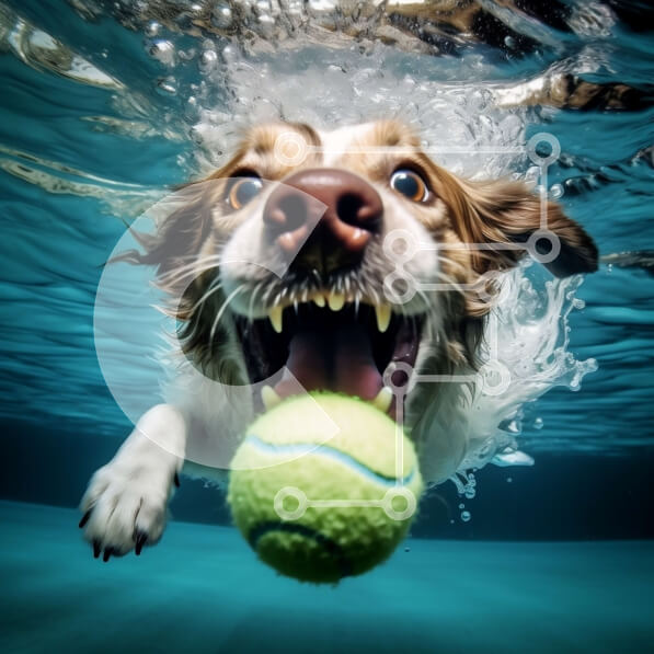 Intra Συλλεκτικό Ξύλινο Παζλ Plywood  4mm - Αξιολάτρευτη υποβρύχια εικόνα ενός σκύλου που κολυμπά με μια μπάλα του τένις Σε Ξύλινο Κουτί - Διαστάσεις: 10x10 cm – 25 κομμάτια