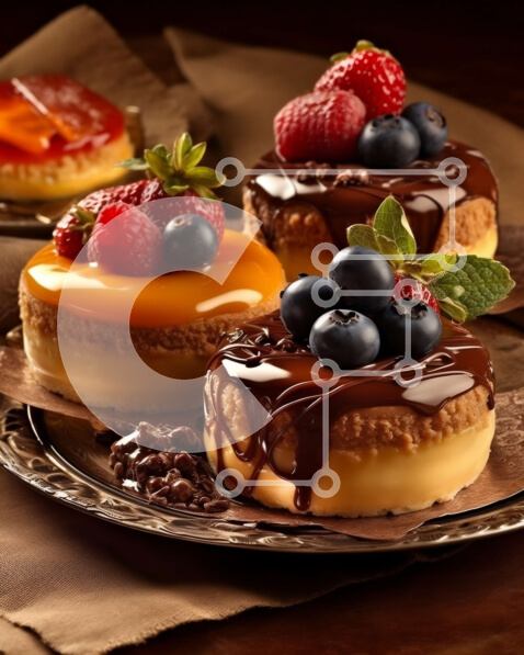 Σετ των 2 Intra Συλλεκτικό Ξύλινο Παζλ Plywood  4mm - Νόστιμα επιδόρπια με φρούτα και σάλτσες σε ένα πιάτο Σε Ξύλινο Κουτί - Διαστάσεις: 10x10 cm – 25 κομμάτια