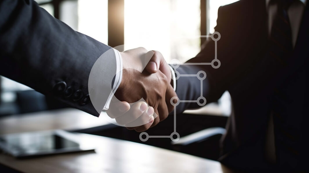 Intra Συλλεκτικό Ξύλινο Παζλ Plywood  4mm - Επαγγελματική εικόνα δύο επιχειρηματιών που κάνουν χειραψία σε ένα περιβάλλον γραφείου Σε Ξύλινο Κουτί - Διαστάσεις Puzzle: 10x10 cm – 25 κομμάτια