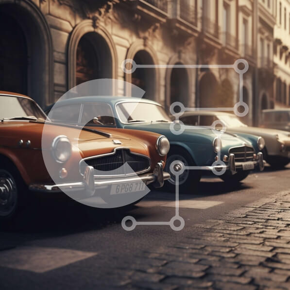 Intra Συλλεκτικό Ξύλινο Παζλ Plywood  4mm - Vintage αυτοκίνητα παρκαρισμένα στη λιθόστρωτη οδό μπροστά από παλιά κτίρια Σε Ξύλινο Κουτί - Διαστάσεις Puzzle: 10x10 cm – 25 κομμάτια