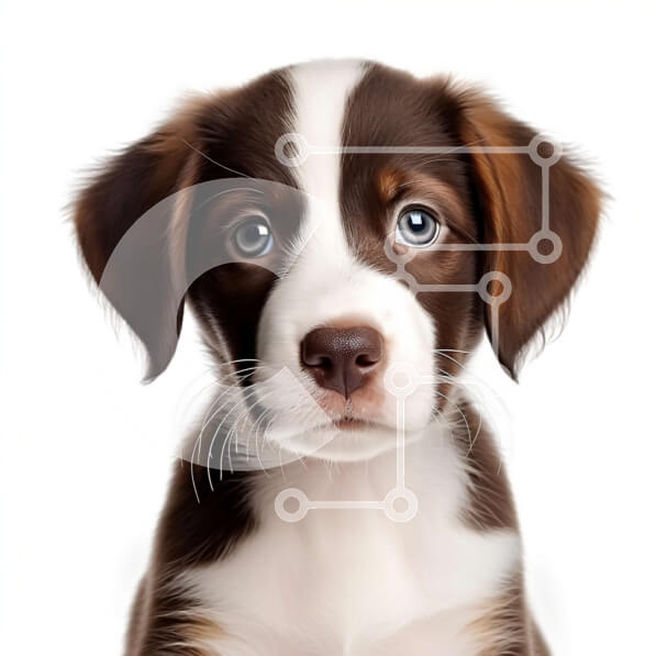 Intra Συλλεκτικό Ξύλινο Παζλ Plywood  4mm - Χαριτωμένη εικόνα ενός καφέ και λευκού κουταβιού με μπλε μάτια Σε Ξύλινο Κουτί - Διαστάσεις: 10x10 cm – 25 κομμάτια