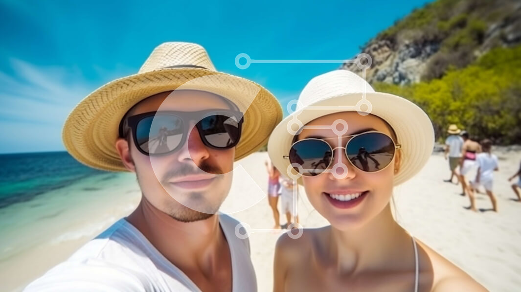 Intra Συλλεκτικό Ξύλινο Παζλ Plywood  4mm - Ευτυχισμένο ζευγάρι που βγάζει μια selfie σε μια όμορφη τροπική παραλία Σε Ξύλινο Κουτί - Διαστάσεις Puzzle: 10x10 cm – 25 κομμάτια