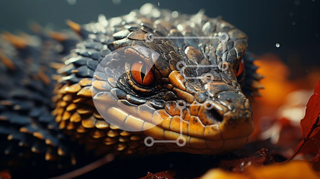 Intra Συλλεκτικό Ξύλινο Παζλ Plywood  4mm - Όμορφη εικόνα από κοντά του προσώπου μιας σαύρας με φόντο φθινοπωρινά φύλλα Σε Ξύλινο Κουτί - Διαστάσεις: 10x10 cm – 25 κομμάτια