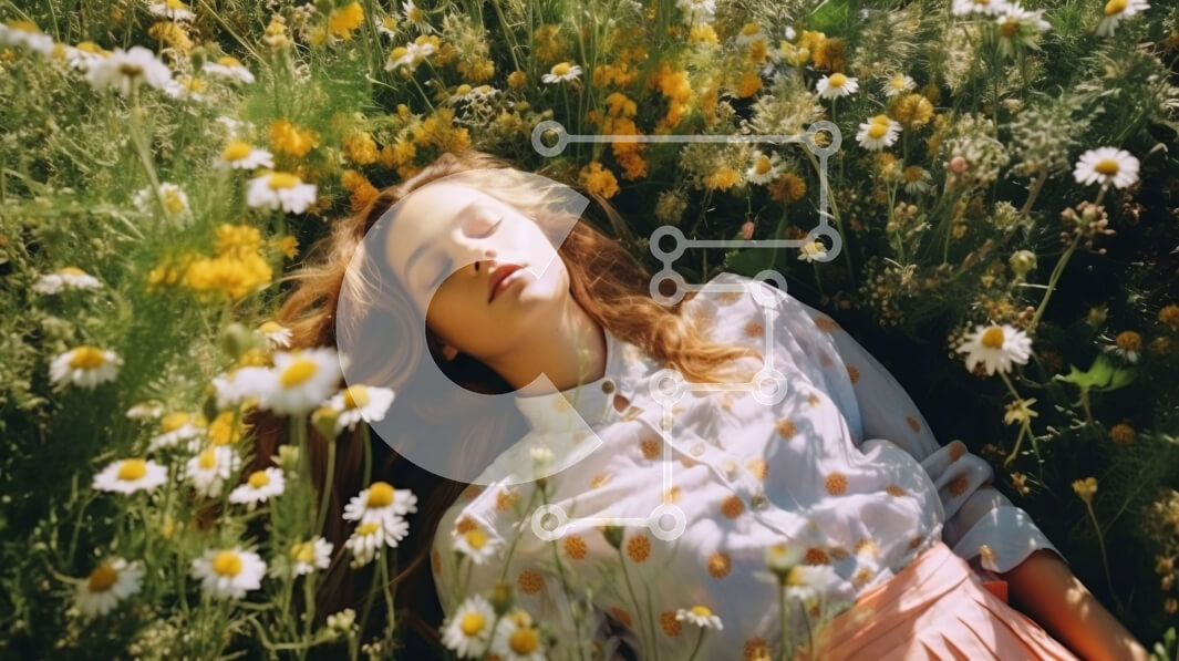 Intra Συλλεκτικό Ξύλινο Παζλ Plywood  4mm - Όμορφη εικόνα γυναίκας ξαπλωμένη σε χωράφι με μαργαρίτες Σε Ξύλινο Κουτί - Διαστάσεις: 10x10 cm – 25 κομμάτια