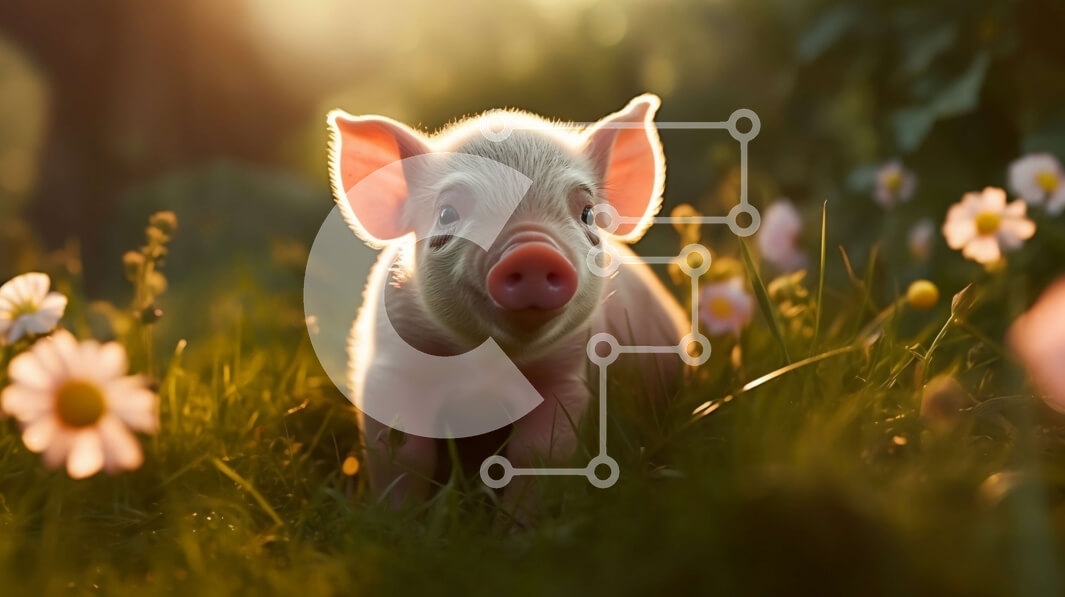 Σετ των 2 Intra Συλλεκτικό Ξύλινο Παζλ Plywood  4mm - Αξιολάτρευτη εικόνα ενός χαρούμενου γουρουνιού σε ένα χωράφι με λουλούδια Σε Ξύλινο Κουτί - Διαστάσεις: 10x10 cm – 25 κομμάτια