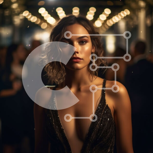 Σετ των 2 Intra Συλλεκτικό Ξύλινο Παζλ Plywood  4mm - Σοβαρή γυναίκα με μαύρο φόρεμα σε αμυδρά φωτισμένο δωμάτιο με πολυελαίους Σε Ξύλινο Κουτί - Διαστάσεις: 10x10 cm – 25 κομμάτια