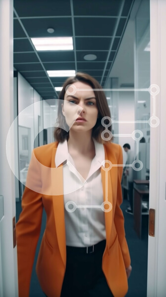 Intra Συλλεκτικό Ξύλινο Παζλ Plywood  4mm - Σοβαρή γυναίκα με πορτοκαλί σακάκι και λευκό πουκάμισο Σε Ξύλινο Κουτί - Διαστάσεις Puzzle: 10x10 cm – 25 κομμάτια