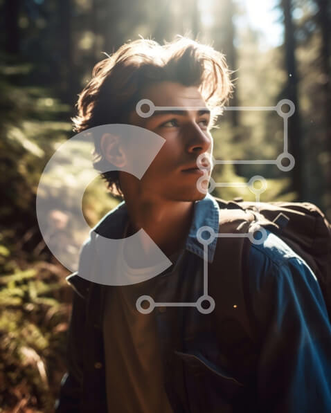 Intra Συλλεκτικό Ξύλινο Παζλ Plywood  4mm - Εικόνα ενός νεαρού άνδρα που στέκεται σε ένα ξέφωτο δασών Σε Ξύλινο Κουτί - Διαστάσεις: 10x10 cm – 25 κομμάτια