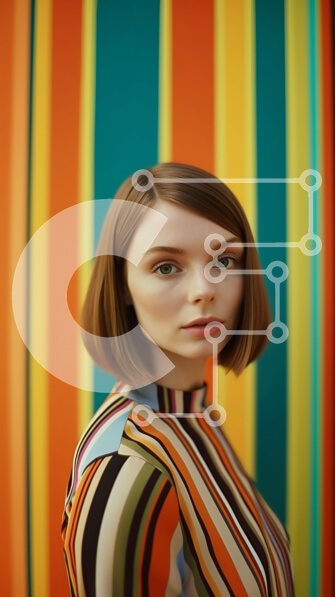 Intra Συλλεκτικό Ξύλινο Παζλ Plywood  4mm - Μοντέρνα γυναίκα που φορά ένα πολύχρωμο ριγέ πουκάμισο Σε Ξύλινο Κουτί - Διαστάσεις Puzzle: 10x10 cm – 25 κομμάτια