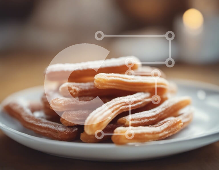 Σετ των 2 Intra Συλλεκτικό Ξύλινο Παζλ Plywood  4mm - Νόστιμα τσούρο με επικάλυψη ζάχαρης σε ένα άσπρο πιάτο Σε Ξύλινο Κουτί - Διαστάσεις: 10x10 cm – 25 κομμάτια