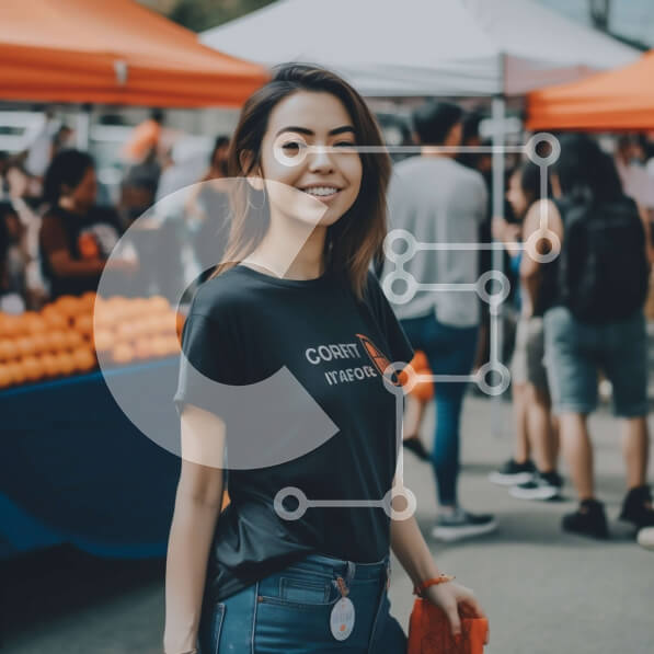 Σετ των 2 Intra Συλλεκτικό Ξύλινο Παζλ Plywood  4mm - Κομψή γυναίκα ποζάρει με πορτοκάλια σε ένα «τραγανό πορτοκαλί» πουκάμισο Σε Ξύλινο Κουτί - Διαστάσεις: 10x10 cm – 25 κομμάτια