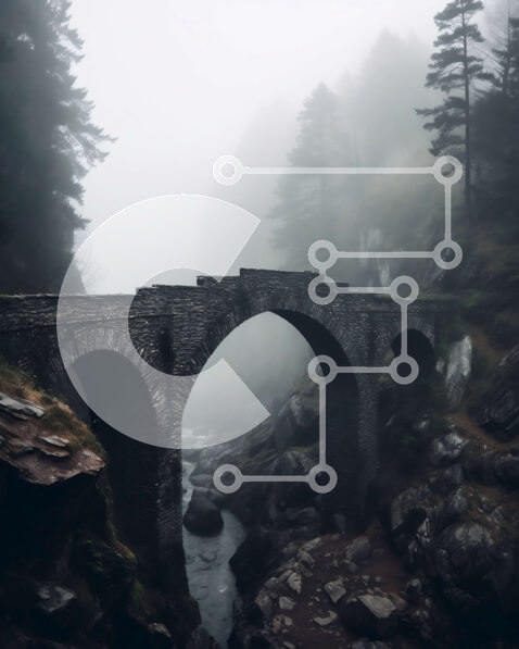 Intra Συλλεκτικό Ξύλινο Παζλ Plywood  4mm - Μυστική πέτρινη γέφυρα που εκτείνεται σε ένα ομιχλώδες φαράγγι στα βουνά Σε Ξύλινο Κουτί - Διαστάσεις: 10x10 cm – 25 κομμάτια