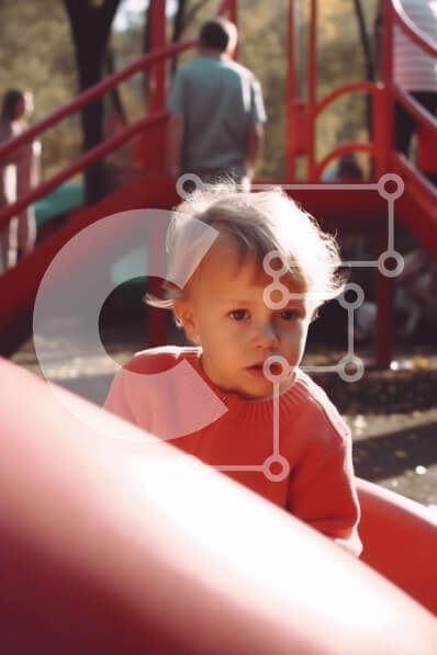 Intra Συλλεκτικό Ξύλινο Παζλ Plywood  4mm - Μικρό παιδί που διασκεδάζει στην κόκκινη τσουλήθρα στην παιδική χαρά Σε Ξύλινο Κουτί - Διαστάσεις Puzzle: 10x10 cm – 25 κομμάτια