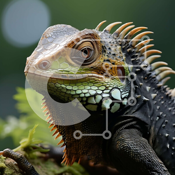 Intra Συλλεκτικό Ξύλινο Παζλ Plywood  4mm - Εκπληκτική κοντινή πλάνο του προσώπου μιας σαύρας με πράσινα μάτια Σε Ξύλινο Κουτί - Διαστάσεις: 10x10 cm – 25 κομμάτια