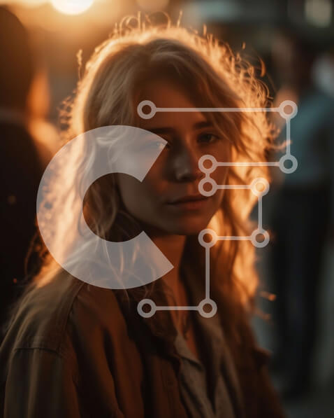 Intra Συλλεκτικό Ξύλινο Παζλ Plywood  4mm - Όμορφη εικόνα μιας νεαρής γυναίκας που στέκεται στην πόλη στο ηλιοβασίλεμα Σε Ξύλινο Κουτί - Διαστάσεις Puzzle: 10x10 cm – 25 κομμάτια