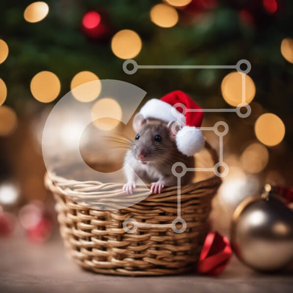 Intra Συλλεκτικό Ξύλινο Παζλ Plywood  4mm - Χαριτωμένος αρουραίος με καπέλο Άγιου Βασίλη σε εορταστική σκηνή διακοπών Σε Ξύλινο Κουτί - Διαστάσεις: 10x10 cm – 25 κομμάτια