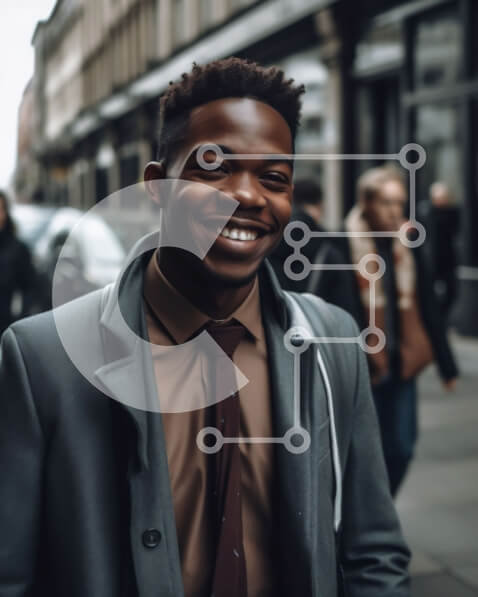 Intra Συλλεκτικό Ξύλινο Παζλ Plywood  4mm - Ευτυχισμένος μαύρος με κοστούμι που περπατά στους δρόμους της πόλης Σε Ξύλινο Κουτί - Διαστάσεις Puzzle: 10x10 cm – 25 κομμάτια