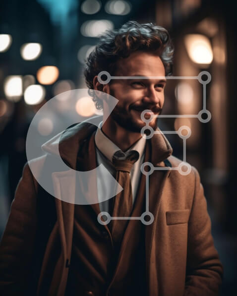 Intra Συλλεκτικό Ξύλινο Παζλ Plywood  4mm - Άτομο που κοιτάζει το τηλέφωνο στην οδό της πόλης τη νύχτα Σε Ξύλινο Κουτί - Διαστάσεις Puzzle: 10x10 cm – 25 κομμάτια