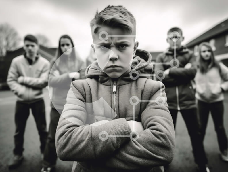 Intra Συλλεκτικό Ξύλινο Παζλ Plywood  4mm - Μικρά παιδιά που στέκονται σε μια σειρά με τα χέρια σταυρωμένα μπροστά από τα σπίτια Σε Ξύλινο Κουτί - Διαστάσεις Puzzle: 10x10 cm – 25 κομμάτια