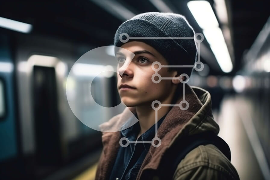 Intra Συλλεκτικό Ξύλινο Παζλ Plywood  4mm - Νεαρός άνδρας στην πλατφόρμα του μετρό κοιτάζοντας την απόσταση Σε Ξύλινο Κουτί - Διαστάσεις Puzzle: 10x10 cm – 25 κομμάτια