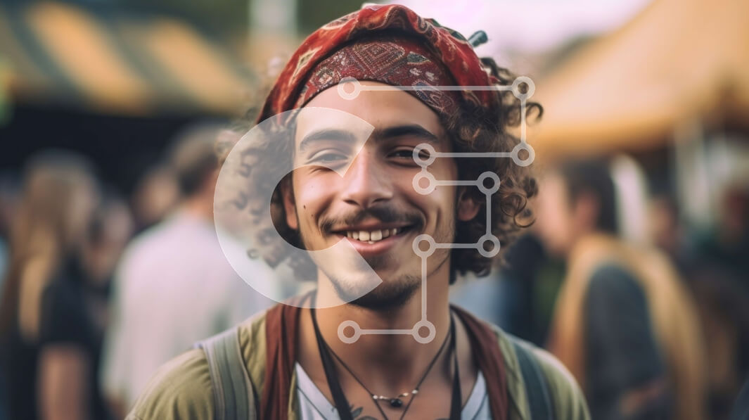 Intra Συλλεκτικό Ξύλινο Παζλ Plywood  4mm - Χαμογελαστός νεαρός άνδρας σε ένα μουσικό φεστιβάλ Σε Ξύλινο Κουτί - Διαστάσεις Puzzle: 10x10 cm – 25 κομμάτια