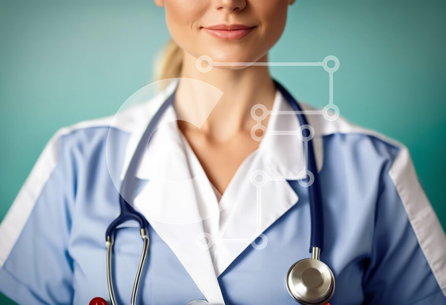 Intra Συλλεκτικό Ξύλινο Παζλ Plywood  4mm - Γυναίκα νοσοκόμα με μπλε τρίβει και στηθοσκόπιο Σε Ξύλινο Κουτί - Διαστάσεις Puzzle: 10x10 cm – 25 κομμάτια