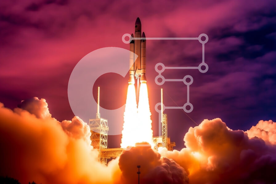 Intra Συλλεκτικό Ξύλινο Παζλ Plywood  4mm - Πύραυλος που εκτοξεύεται στο διάστημα με καπνό και φλόγες Σε Ξύλινο Κουτί - Διαστάσεις Puzzle: 10x10 cm – 25 κομμάτια