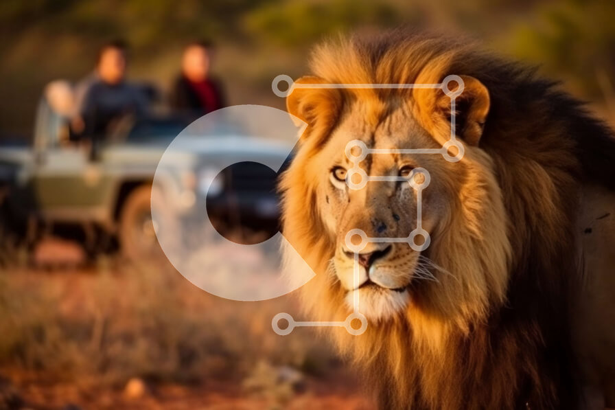 Σετ των 2 Intra Συλλεκτικό Ξύλινο Παζλ Plywood  4mm - Όμορφη εικόνα του λιονταριού σε χωματόδρομο Σε Ξύλινο Κουτί - Διαστάσεις: 10x10 cm – 25 κομμάτια