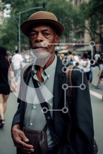 Intra Συλλεκτικό Ξύλινο Παζλ Plywood  4mm - Ο ανώτερος άνδρας με καπέλο και κοστούμι στέκεται στην πολυσύχναστη οδό της πόλης Σε Ξύλινο Κουτί - Διαστάσεις Puzzle: 10x10 cm – 25 κομμάτια