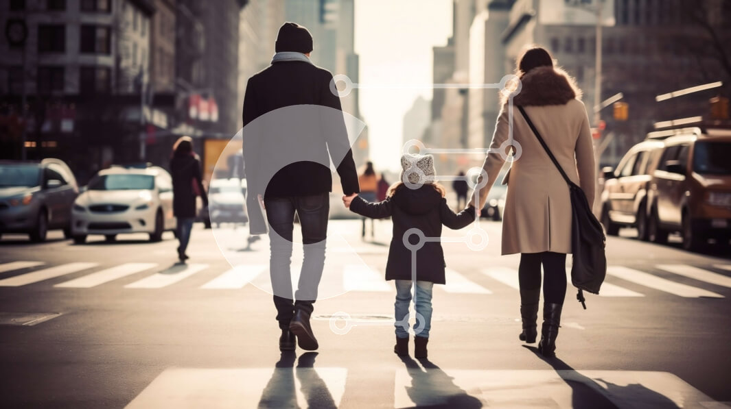 Intra Συλλεκτικό Ξύλινο Παζλ Plywood  4mm - Winter Walk: Μια Τριμελής Οικογένεια στην Πόλη Σε Ξύλινο Κουτί - Διαστάσεις Puzzle: 10x10 cm – 25 κομμάτια