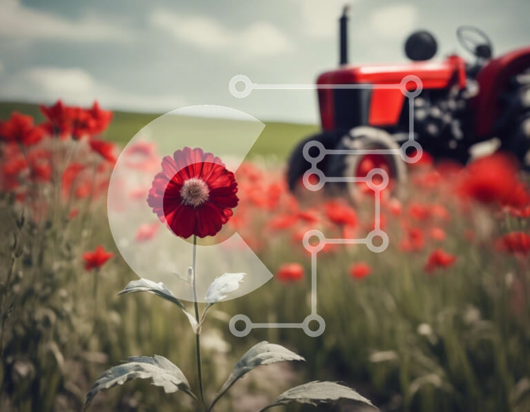 Intra Συλλεκτικό Ξύλινο Παζλ Plywood  4mm - Κόκκινο τρακτέρ σε ανοιχτό πεδίο με κόκκινα λουλούδια Σε Ξύλινο Κουτί - Διαστάσεις: 10x10 cm – 25 κομμάτια