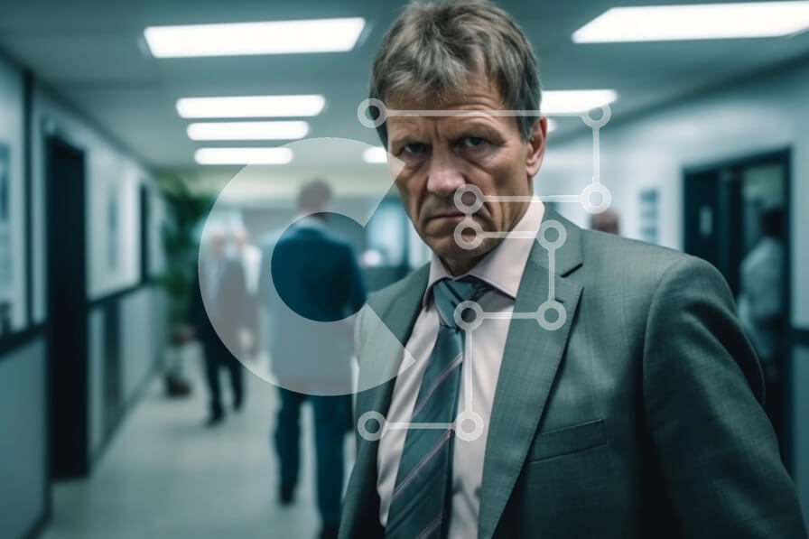 Intra Συλλεκτικό Ξύλινο Παζλ Plywood  4mm - Σοβαρός επιχειρηματίας που περιβάλλεται από συναδέλφους στο διάδρομο Σε Ξύλινο Κουτί - Διαστάσεις Puzzle: 10x10 cm – 25 κομμάτια