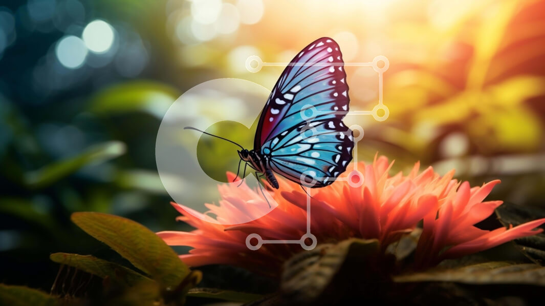 Intra Συλλεκτικό Ξύλινο Παζλ Plywood  4mm - Μπλε πεταλούδα που στηρίζεται σε πορτοκαλί λουλούδι Σε Ξύλινο Κουτί - Διαστάσεις: 10x10 cm – 25 κομμάτια