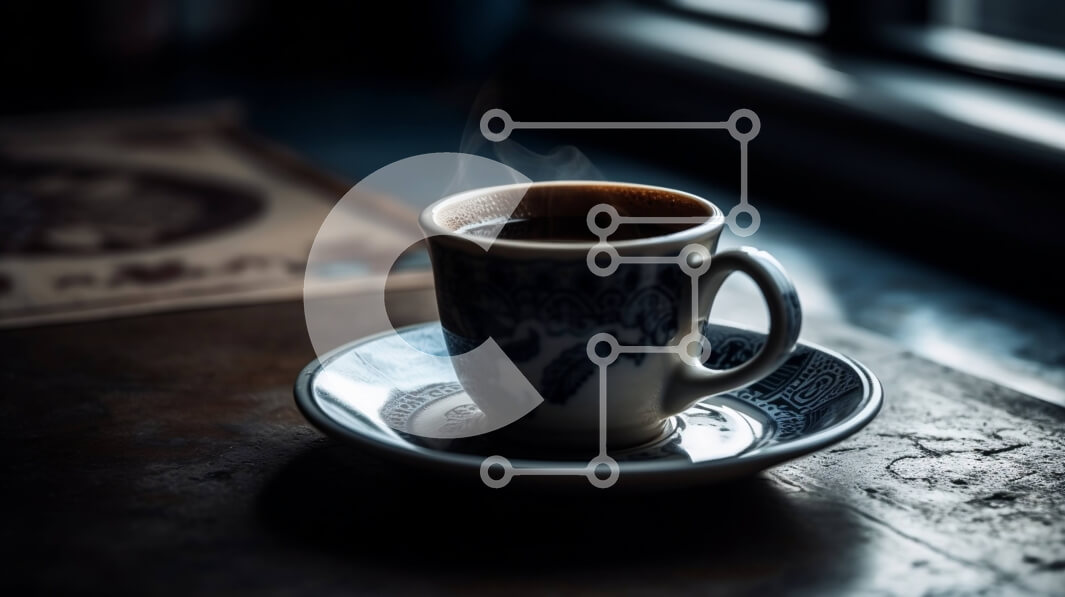 Σετ των 2 Intra Συλλεκτικό Ξύλινο Παζλ Plywood  4mm - Ένα φλιτζάνι καφέ και μια εφημερίδα σε ένα ζεστό τραπέζι Σε Ξύλινο Κουτί - Διαστάσεις: 10x10 cm – 25 κομμάτια