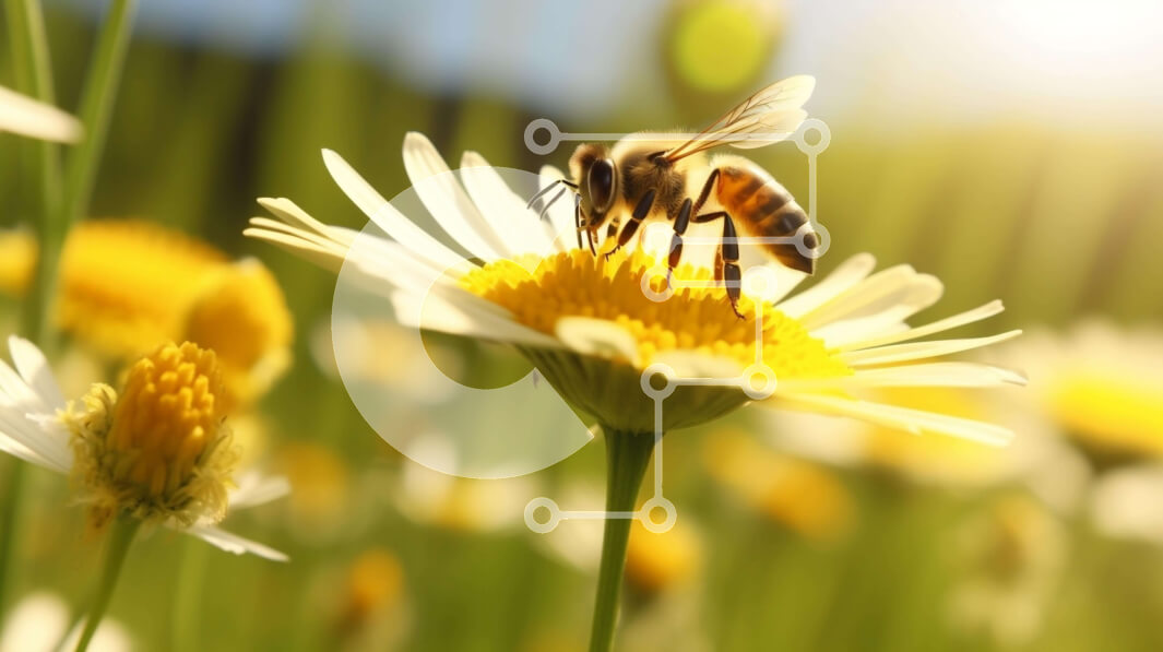 Intra Συλλεκτικό Ξύλινο Παζλ Plywood  4mm - Μέλισσα στα λουλούδια της μαργαρίτας στο ανοιχτό πεδίο Σε Ξύλινο Κουτί - Διαστάσεις: 10x10 cm – 25 κομμάτια