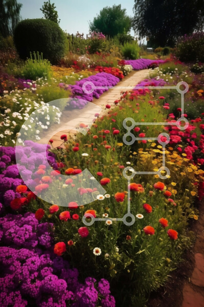 Σετ των 2 Intra Συλλεκτικό Ξύλινο Παζλ Plywood  4mm - Πανέμορφη εικόνα ενός πολύχρωμου κήπου με λουλούδια με μονοπάτι Σε Ξύλινο Κουτί - Διαστάσεις: 10x10 cm – 25 κομμάτια