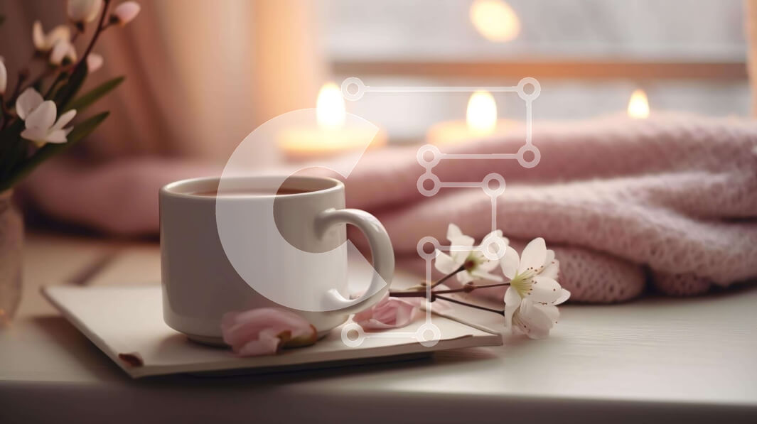 Σετ των 2 Intra Συλλεκτικό Ξύλινο Παζλ Plywood  4mm - Φλιτζάνι καφέ με λουλούδια και κεριά Σε Ξύλινο Κουτί - Διαστάσεις: 10x10 cm – 25 κομμάτια